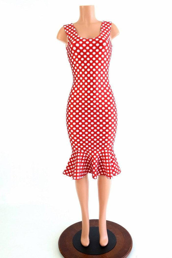 Polka Dot Ruffled Tank Wiggle Dress - 2