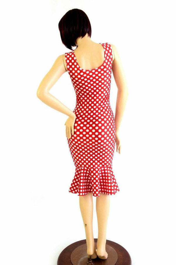 Polka Dot Ruffled Tank Wiggle Dress - 6