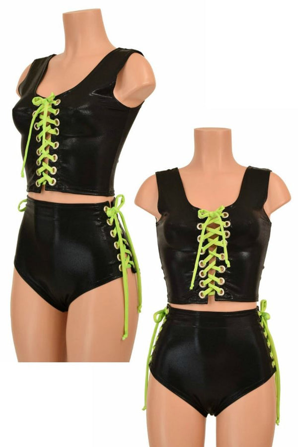 2PC Lace Up Top and Siren Shorts Set - 1