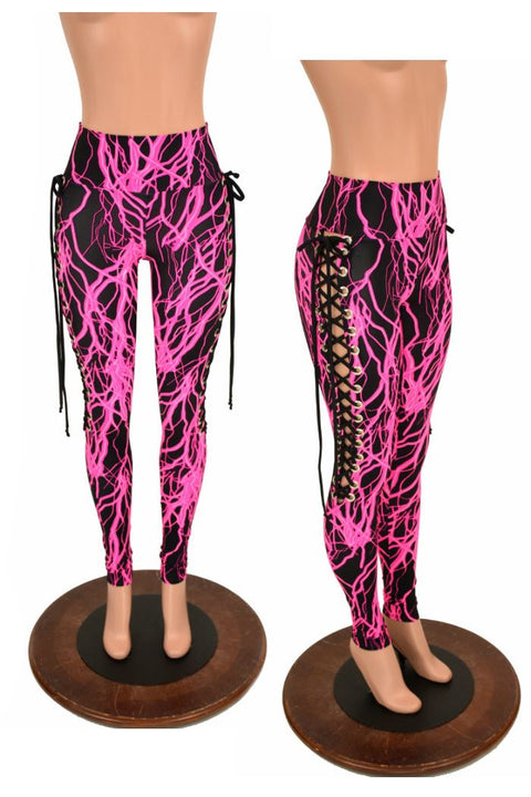 Pink Lightning Lace Up Leggings - Coquetry Clothing
