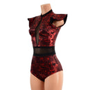 Primeval Red and Mesh Romper with Inset Keyhole Neckline - Coquetry Clothing