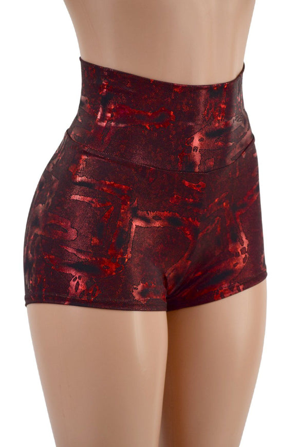 Primeval Red High Waist Shorts - Coquetry Clothing