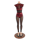Primeval Red Inset Mesh Keyhole Catsuit with Mesh Legs - Coquetry Clothing