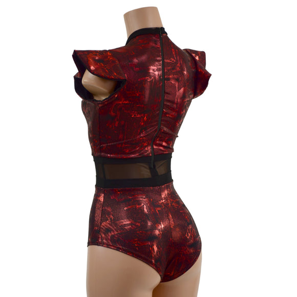 Primeval Red Keyhole & Mesh Romper - Coquetry Clothing