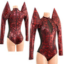 Primeval Red Romper with Mesh Side Panels and Keyhole - Coquetry Clothing
