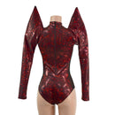 Primeval Red Romper with Mesh Side Panels and Keyhole - Coquetry Clothing