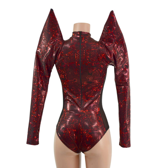 Primeval Red Romper with Mesh Side Panels and Keyhole - Coquetry Clothing
