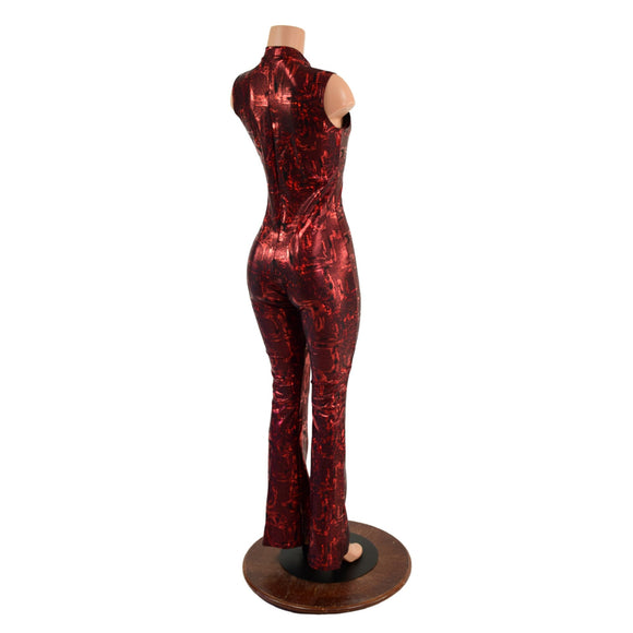 Primeval Red Sleeveless Stella Catsuit with Bootcut Leg - Coquetry Clothing