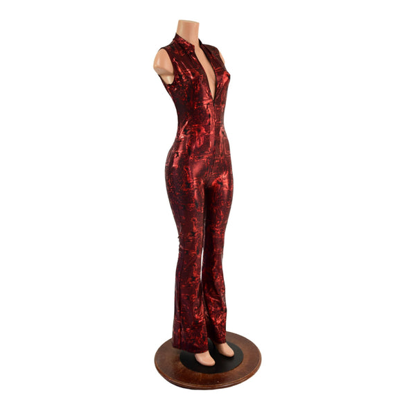 Primeval Red Sleeveless Stella Catsuit with Bootcut Leg - Coquetry Clothing