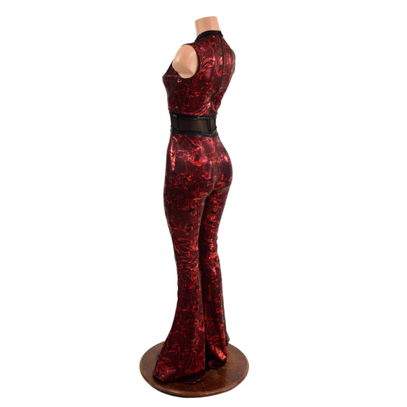 Primeval Red Solar Flare Catsuit with Keyhole Neckline - Coquetry Clothing