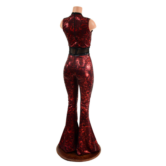 Primeval Red Solar Flare Catsuit with Keyhole Neckline - Coquetry Clothing