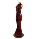 Primeval Red Solar Flare Catsuit with Keyhole Neckline - Coquetry Clothing