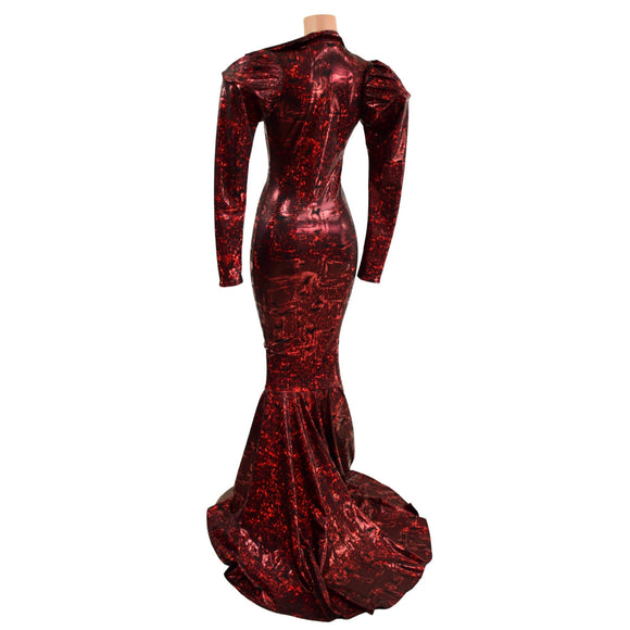 Puddle Train Gown with Demonica Collar and Victoria Sleeves - Coquetry Clothing