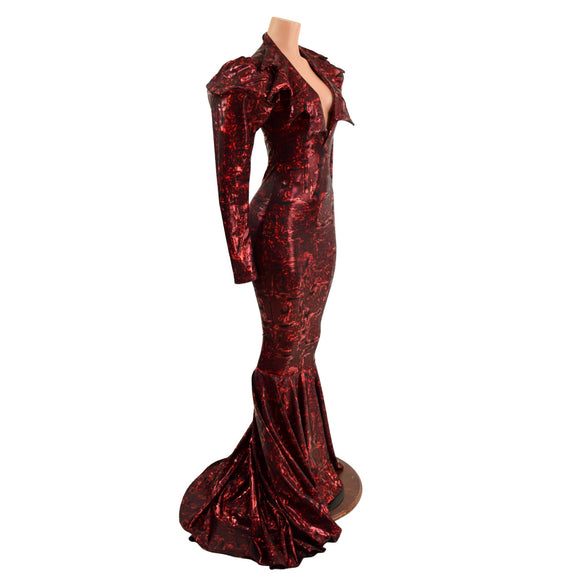 Puddle Train Gown with Demonica Collar and Victoria Sleeves - Coquetry Clothing