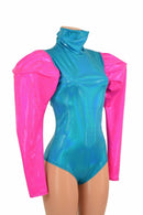 Puffed Sleeve "Victoria" Peacock Romper - Coquetry Clothing