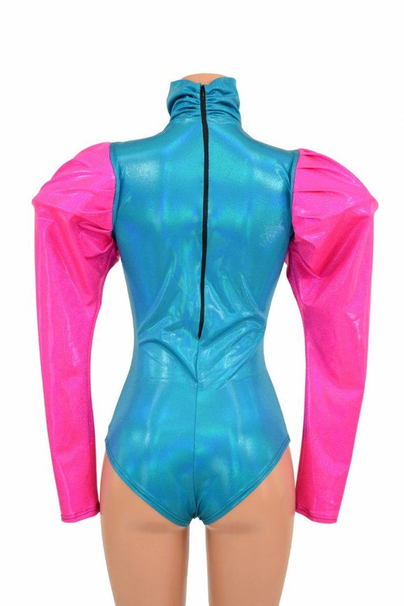 Puffed Sleeve "Victoria" Peacock Romper - Coquetry Clothing