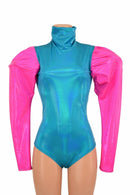 Puffed Sleeve "Victoria" Peacock Romper - Coquetry Clothing