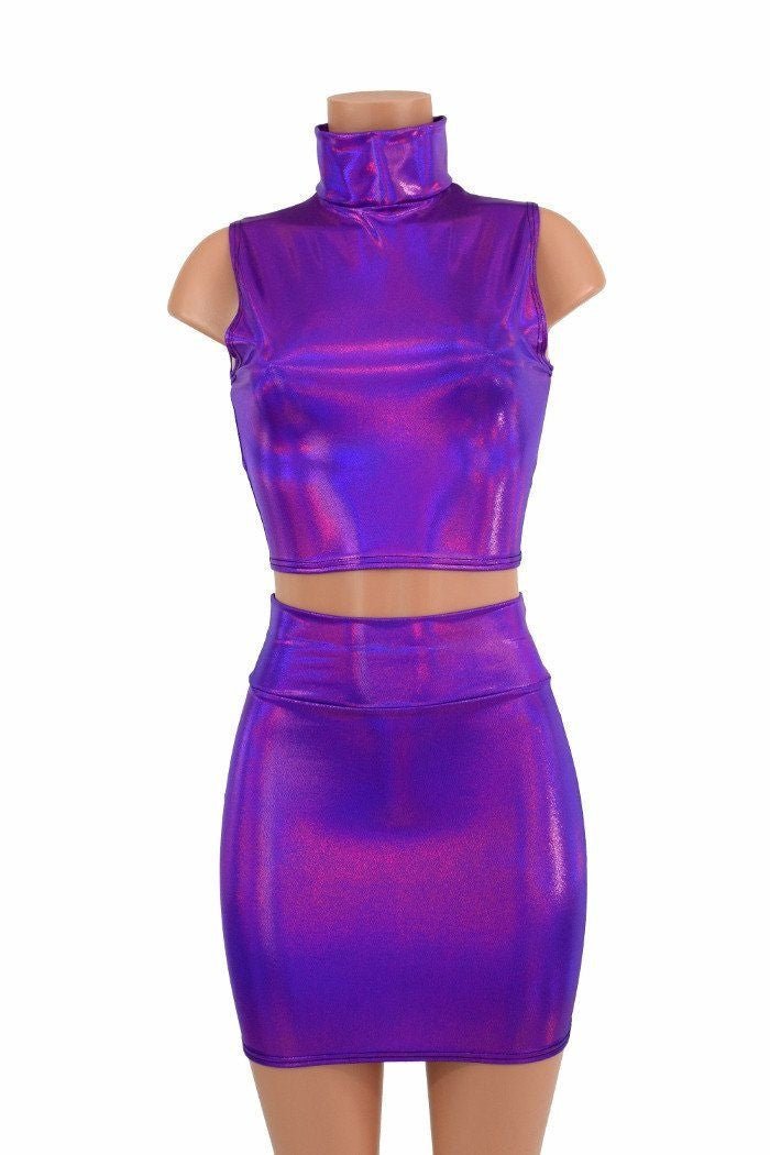 fitted lace wedding dress Purple Crop Top & Bodycon Skirt Set