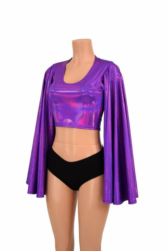 Purple Fan Sleeve Crop Top - Coquetry Clothing