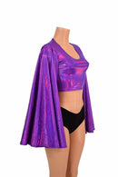 Purple Fan Sleeve Crop Top - Coquetry Clothing