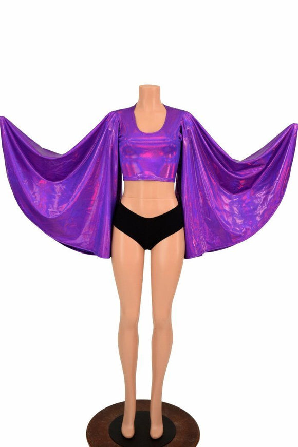 Purple Fan Sleeve Crop Top - Coquetry Clothing