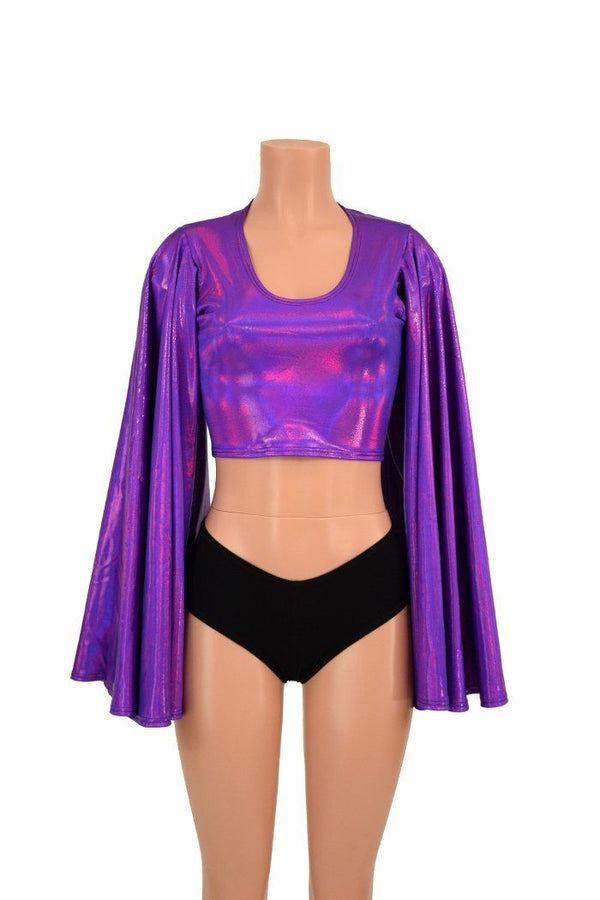 Purple Fan Sleeve Crop Top - 2