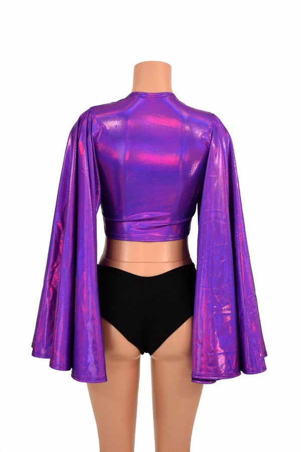 Purple Fan Sleeve Crop Top - 4