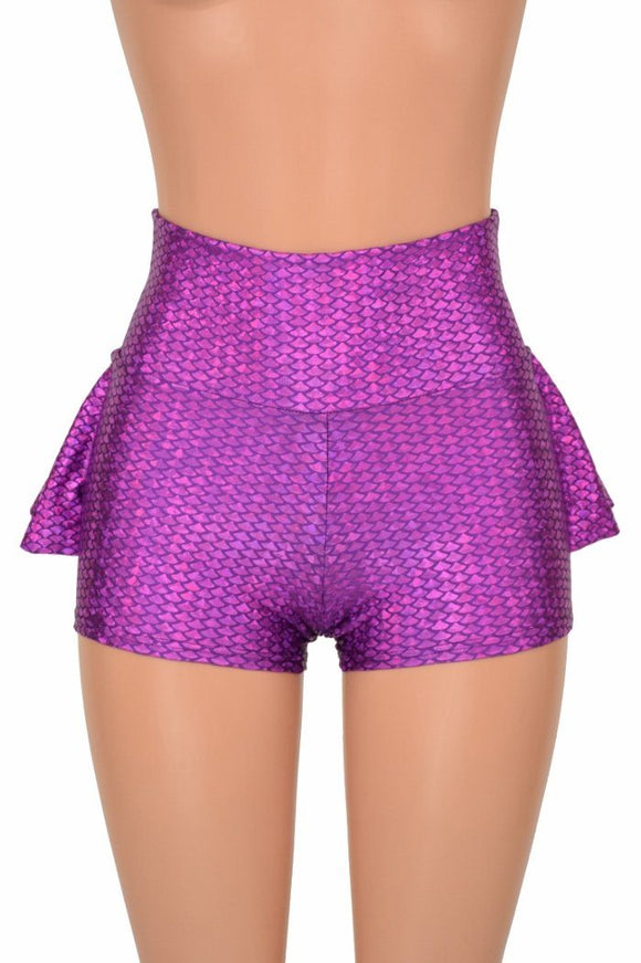 Purple Fish Scale Ruffle Rump Shorts - Coquetry Clothing