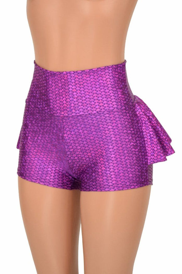 Purple Fish Scale Ruffle Rump Shorts - Coquetry Clothing