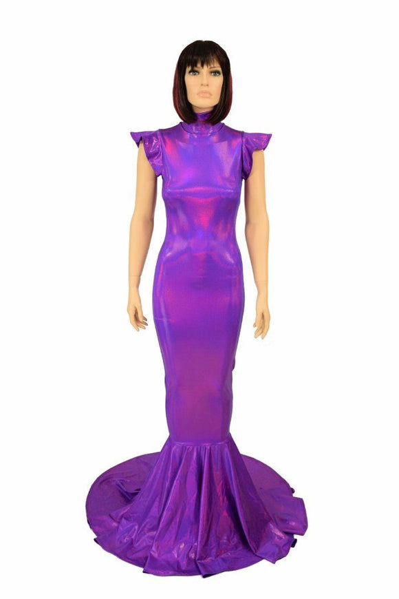 Purple Holo Puddle Train Gown - Coquetry Clothing