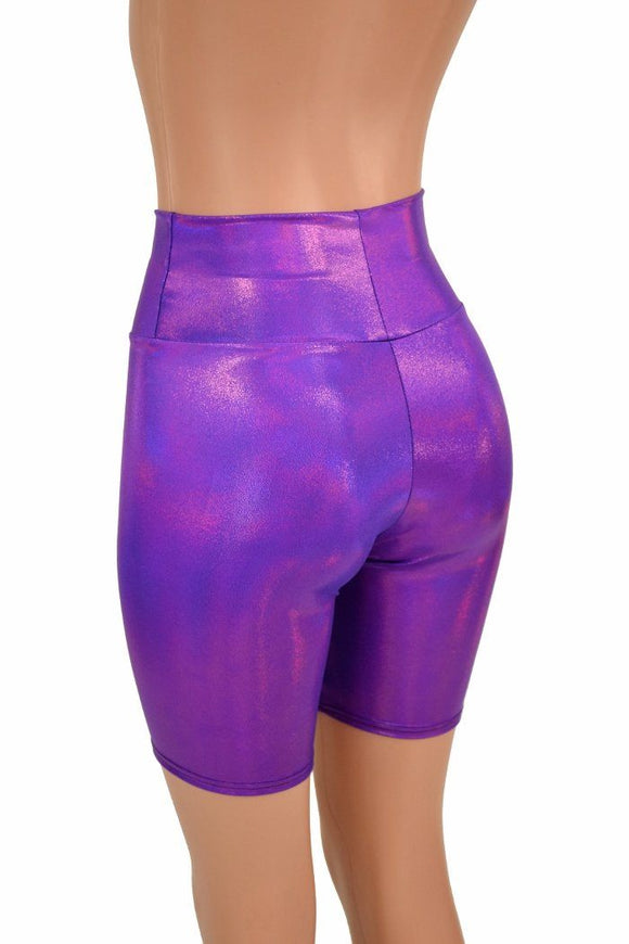 Purple Holographic Bike Shorts - Coquetry Clothing