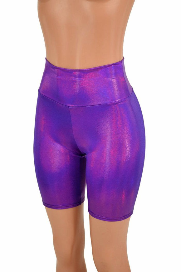 Purple Holographic Bike Shorts - Coquetry Clothing