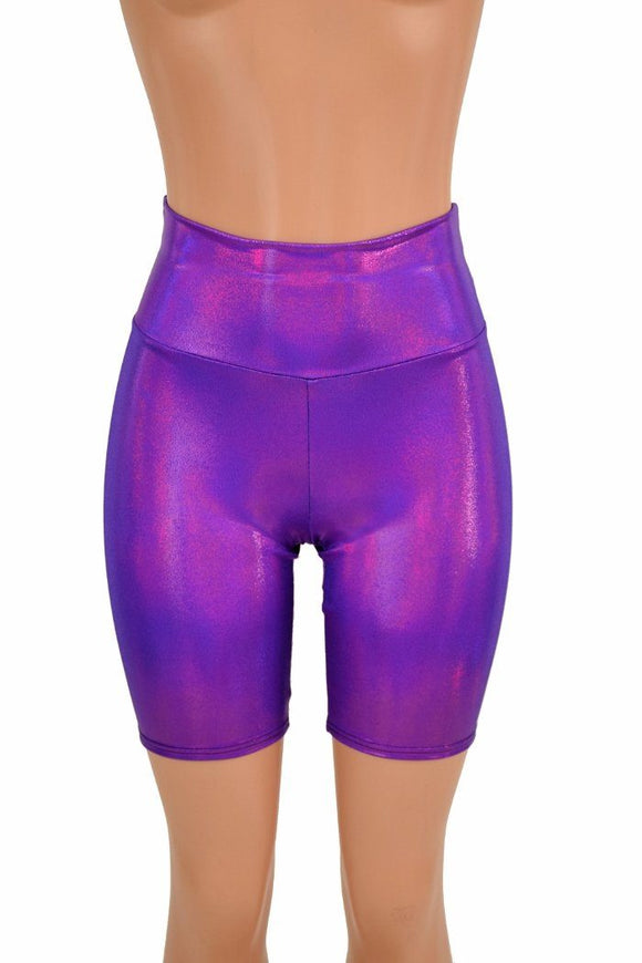 Purple Holographic Bike Shorts - Coquetry Clothing