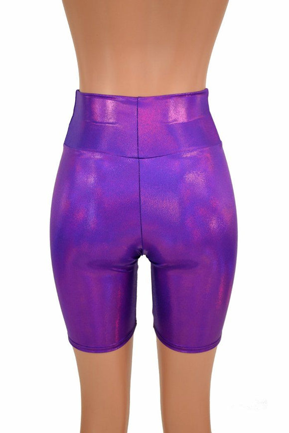 Purple Holographic Bike Shorts - Coquetry Clothing