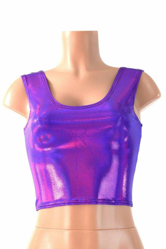 Purple Holographic Crop Tank Top - Coquetry Clothing