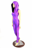 Purple Holographic Hooded Catsuit - Coquetry Clothing