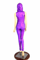 Purple Holographic Hooded Catsuit - Coquetry Clothing