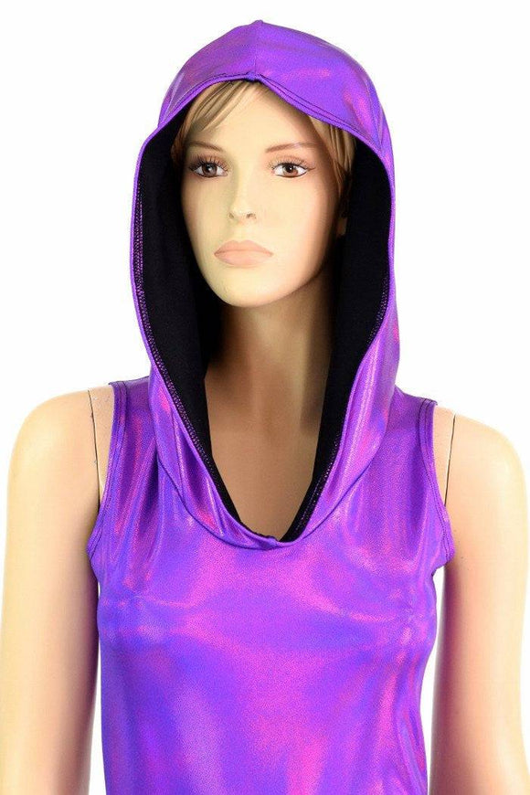 Purple Holographic Hooded Catsuit - Coquetry Clothing