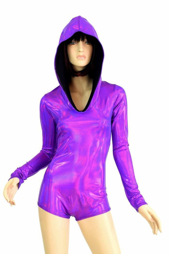 Purple Long Sleeve Hoodie Romper - Coquetry Clothing