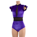 Purple Velvet and Mesh Romper with Inset Keyhole Neckline - Coquetry Clothing