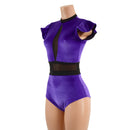 Purple Velvet and Mesh Romper with Inset Keyhole Neckline - Coquetry Clothing