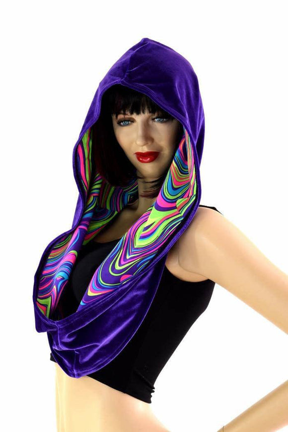 Purple Velvet & Glow Worm Reversible Infinity Festival Hood - Coquetry Clothing