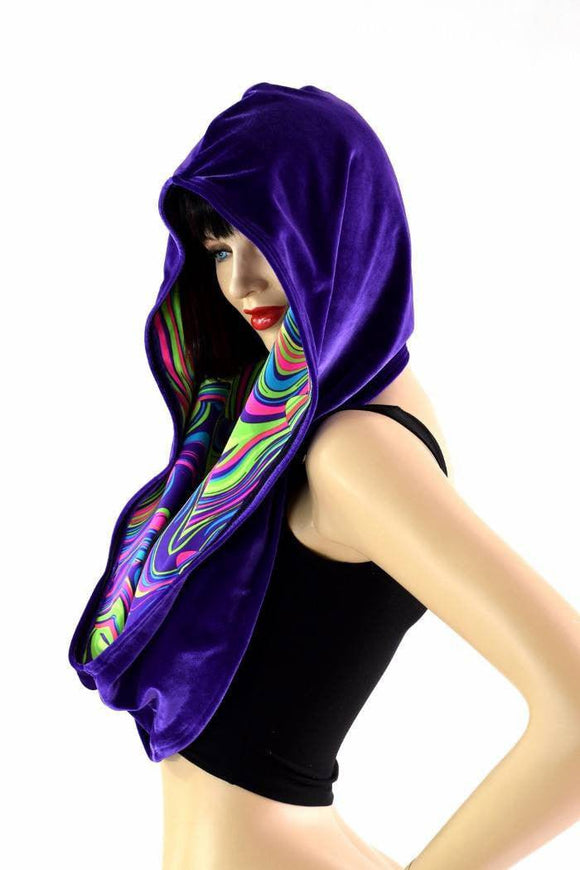 Purple Velvet & Glow Worm Reversible Infinity Festival Hood - Coquetry Clothing