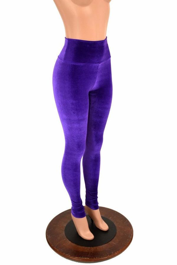 Purple Velvet High Waist Leggings - 3