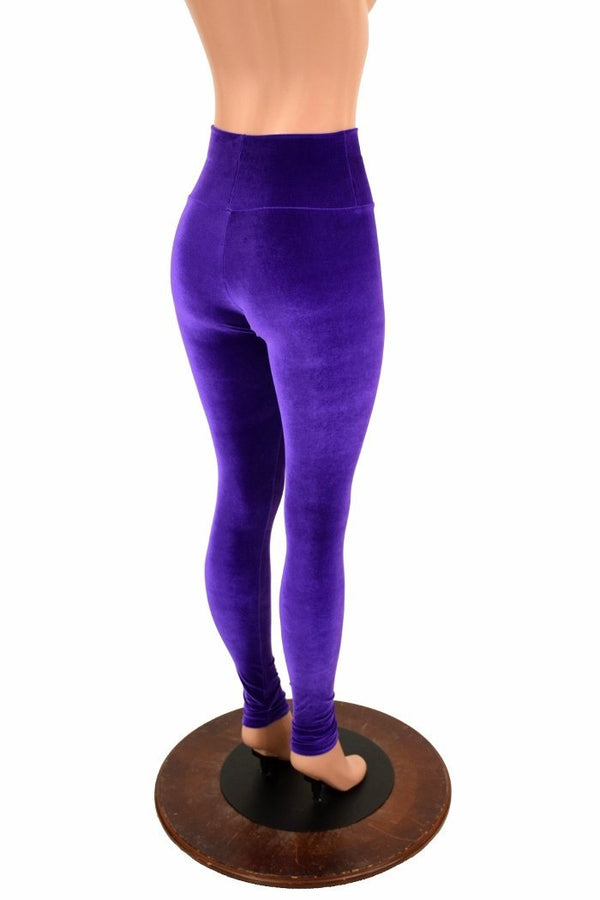 Purple Velvet High Waist Leggings - 4