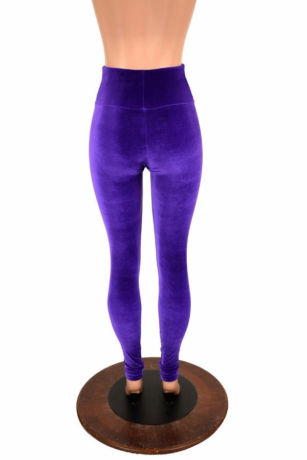 Purple Velvet High Waist Leggings - 5