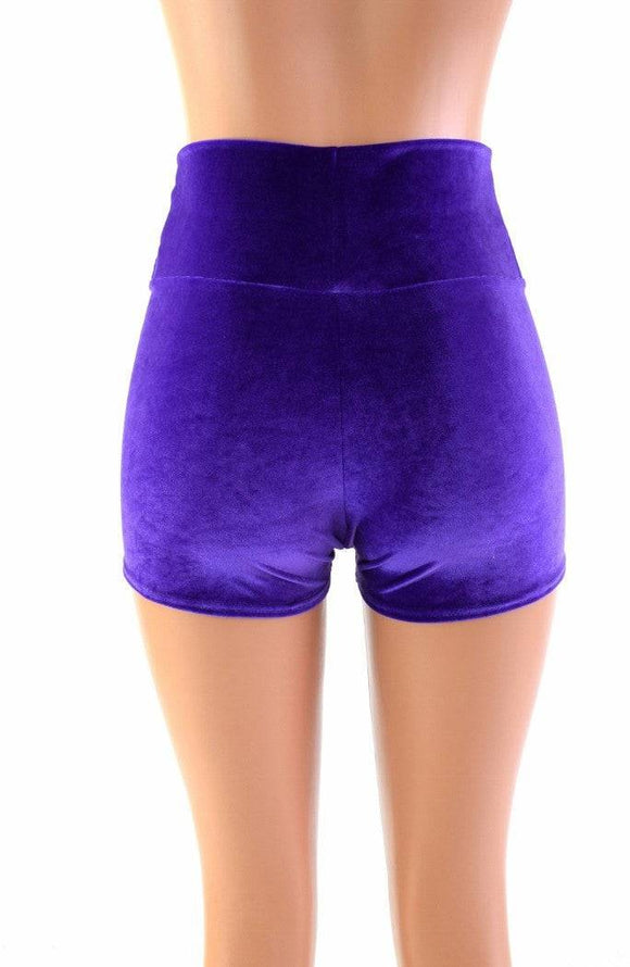 Purple Velvet High Waist Shorts - Coquetry Clothing