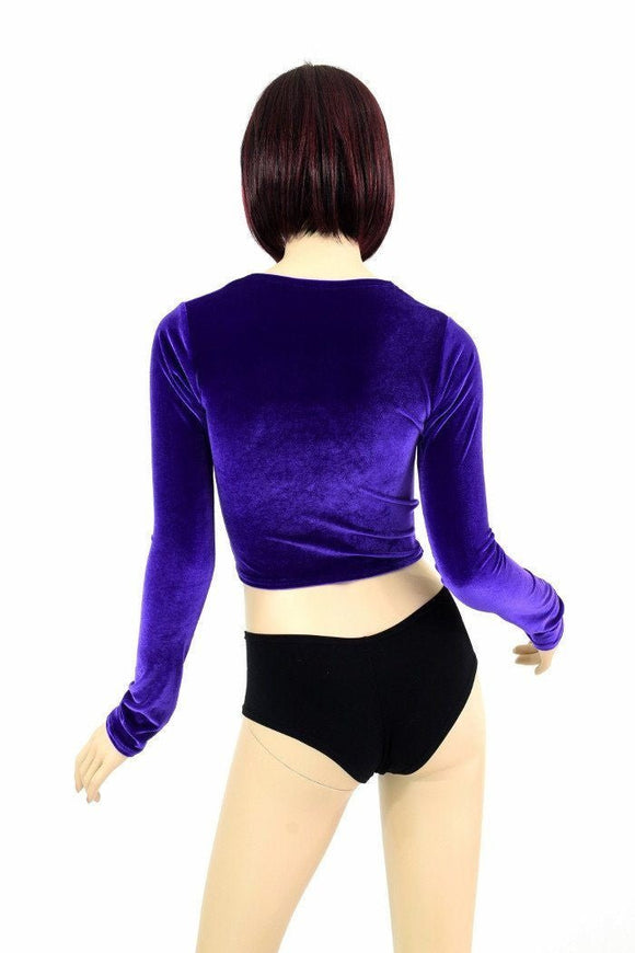 Purple Velvet Long Sleeve Crop - Coquetry Clothing