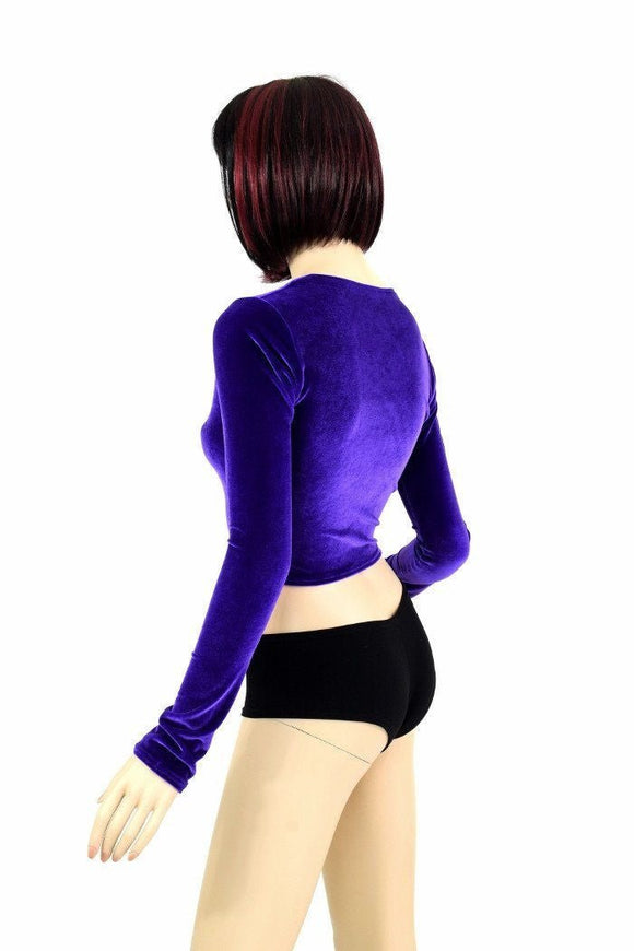 Purple Velvet Long Sleeve Crop - Coquetry Clothing