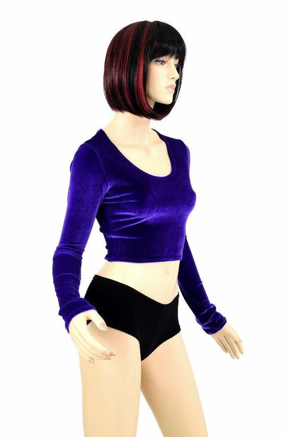 Purple Velvet Long Sleeve Crop - Coquetry Clothing